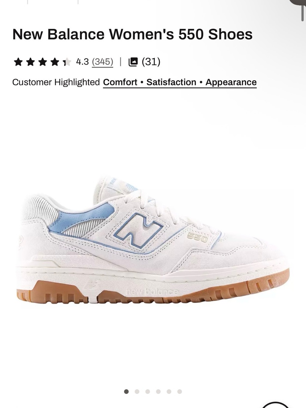 New Balance 550 White Sneakers with Light Blue Accents and Foam Sole